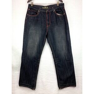 JNCO Men's Raw Blue 36x32 Baggy Dark Wash Jeans Y2K Skater‎ Flap Pockets